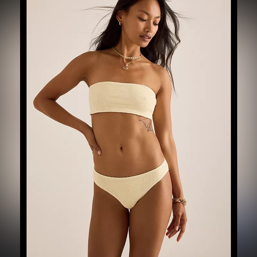Textured Lemon Yellow Bandeau Bikini Set